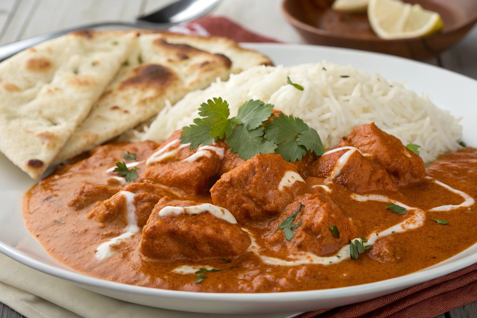 Authentic Indian Butter Chicken (Chicken Makhani) with naan