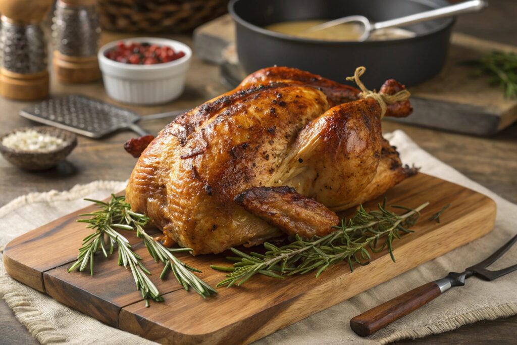 Homemade rotisserie chicken with crispy skin