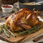 Homemade rotisserie chicken with crispy skin